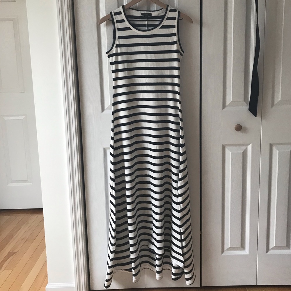 J. Crew High-Low Navy White Striped Maxi Dress